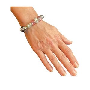 Bracelet Snake Sterling Silver .925 Murano Beads Silver Pink Gray Charms NWOT